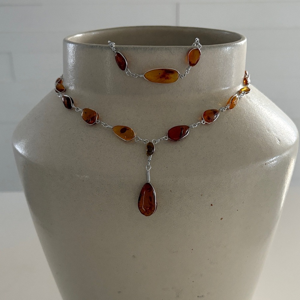 Baltic Amber Necklace + Bracelet in Silver wiring